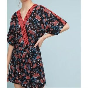 Anthropologie Sz L Embroidered Side Tie Romper by Feather Bone EUC